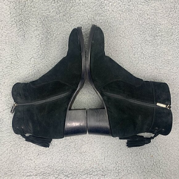 Italeau Black Suede Ankle Boots w/Tassel Side Zip Stacked Heel - Size 39.5/US9 - Picture 9 of 13